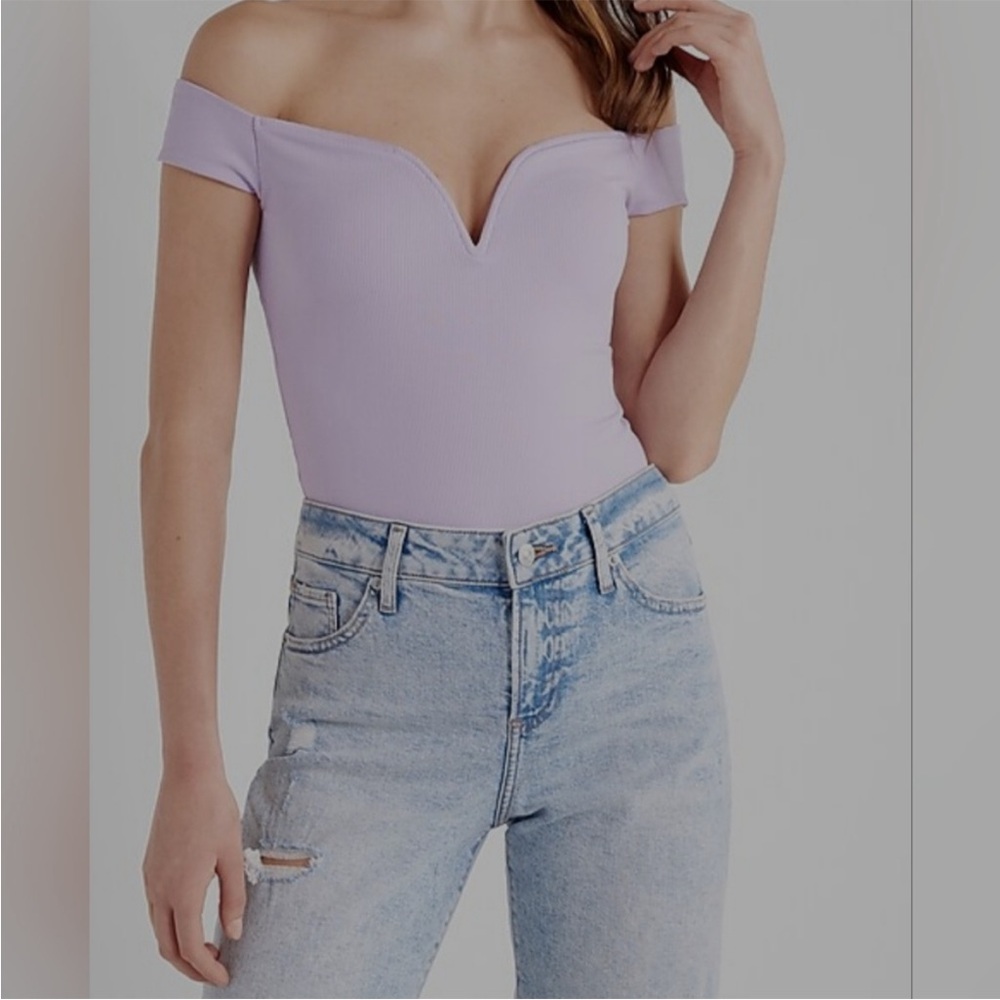 NWT EXPRESS Lavender Off-Shoulder contour bodysuit - Picture 2 of 4
